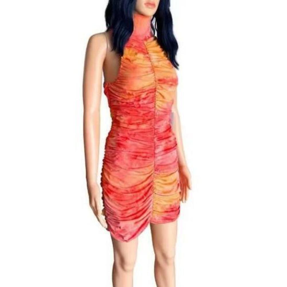 Torn by Ronny Kobo Women's Orange Sunset Kit Ruched Mini Dress XS - Picture 3 of 6